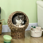 Panier boule surélevé pour chat en feuille de bananier tressée