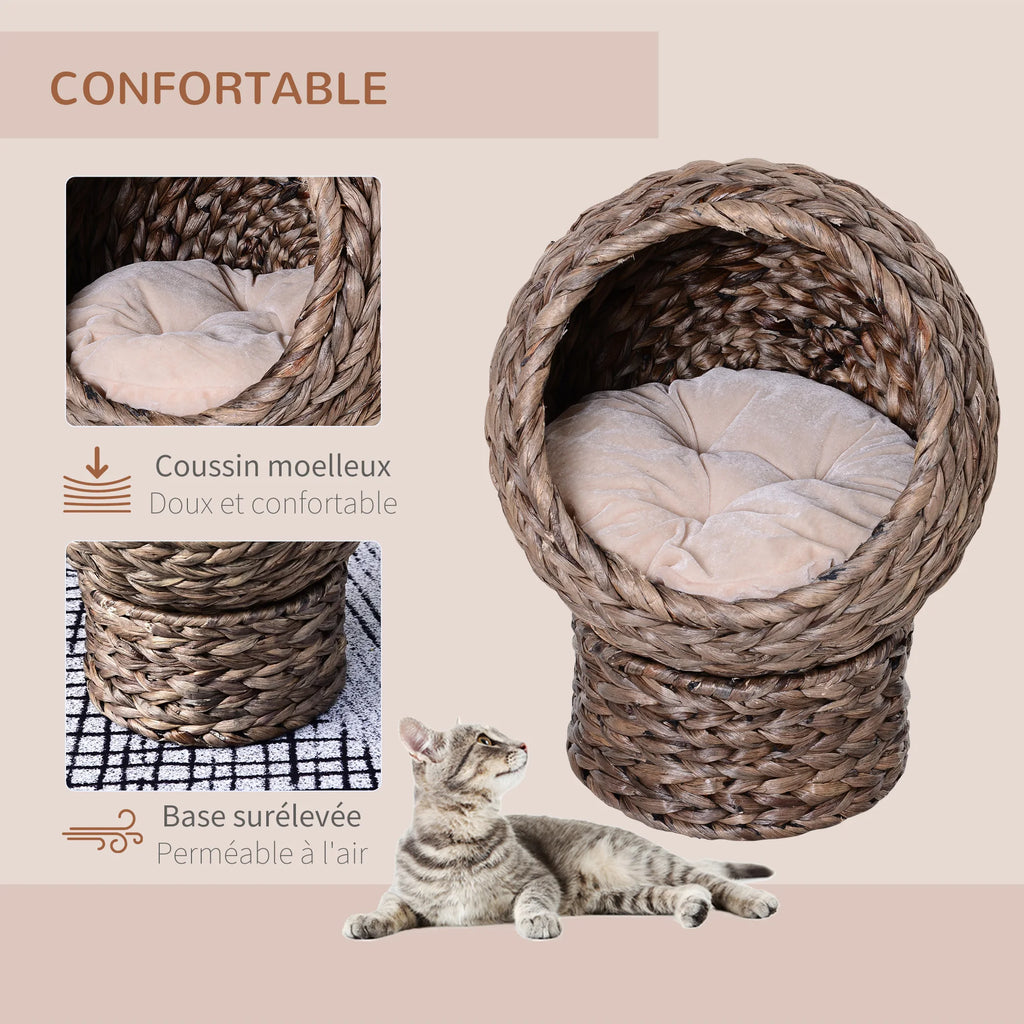 Panier boule surélevé pour chat en feuille de bananier tressée – vue 3