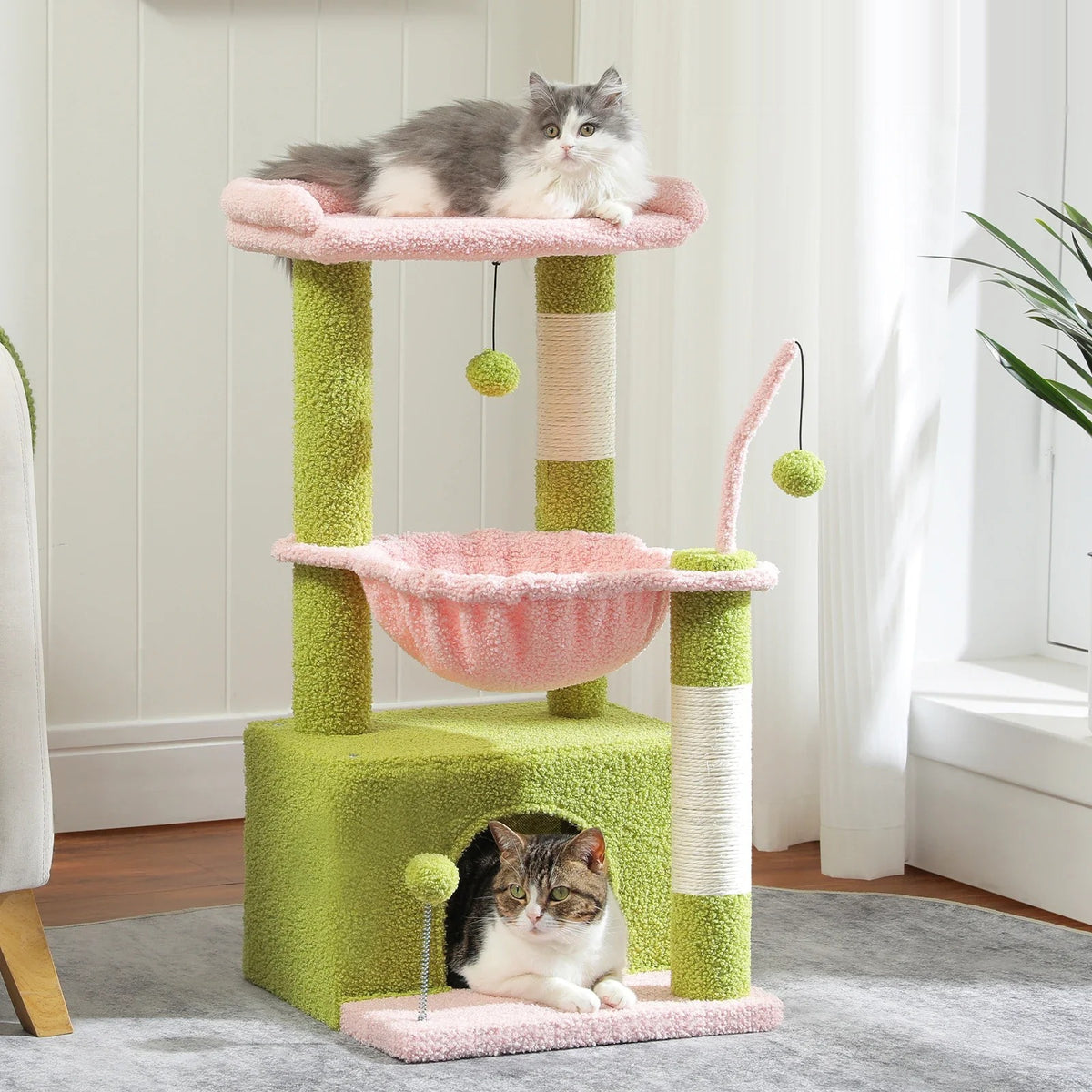 Petit arbre à chat 84 cm avec niche et hamac – vue 4
