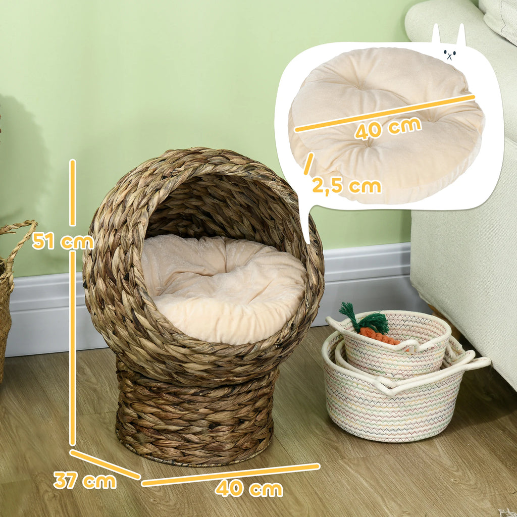 Panier boule surélevé pour chat en feuille de bananier tressée – vue 5