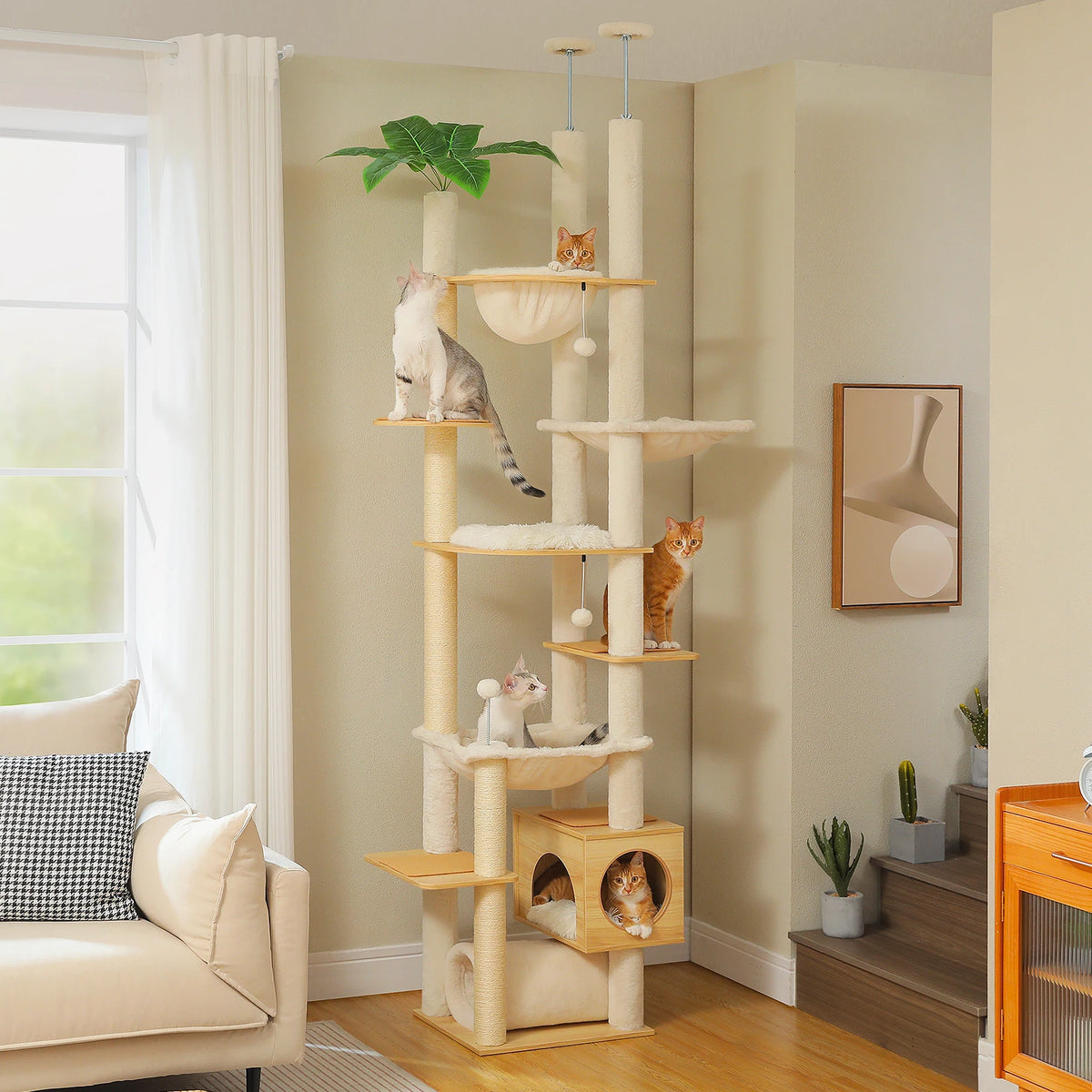 Arbre à chat sol-plafond réglable beige