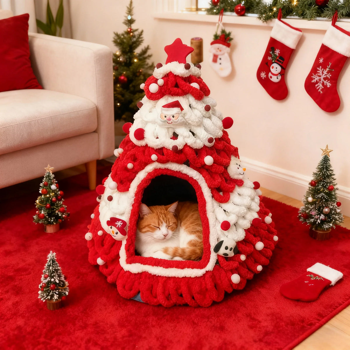Niche sapin de Noël rouge et blanc