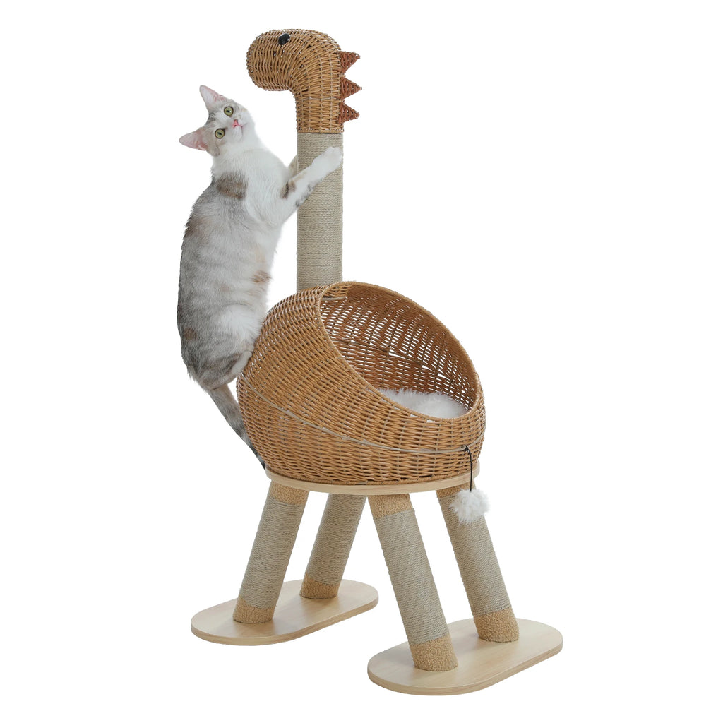 Arbre à chat en forme de dinosaure en rotin – vue 3