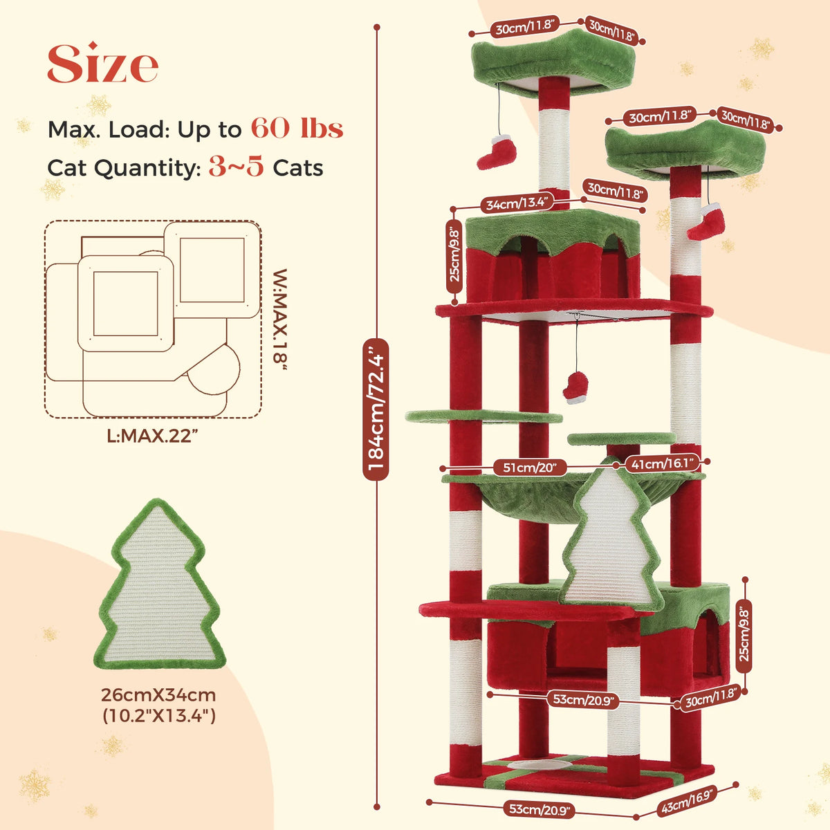 Arbre à chat de Noël, poteaux en sisal