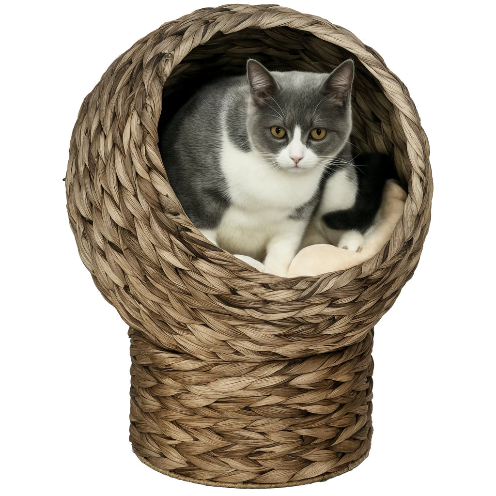 Panier boule surélevé pour chat en feuille de bananier tressée – vue 2