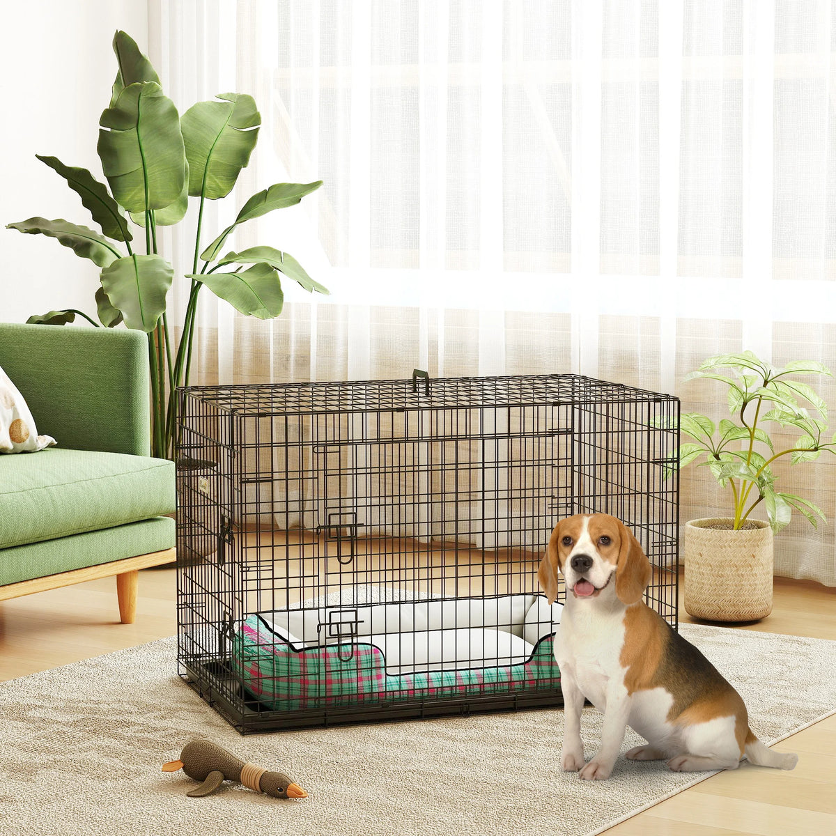Cage pliable noire pour chien avec deux portes