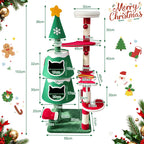 Arbre à chat sapin de Noël 144 cm, 2 niches et poteau en sisal