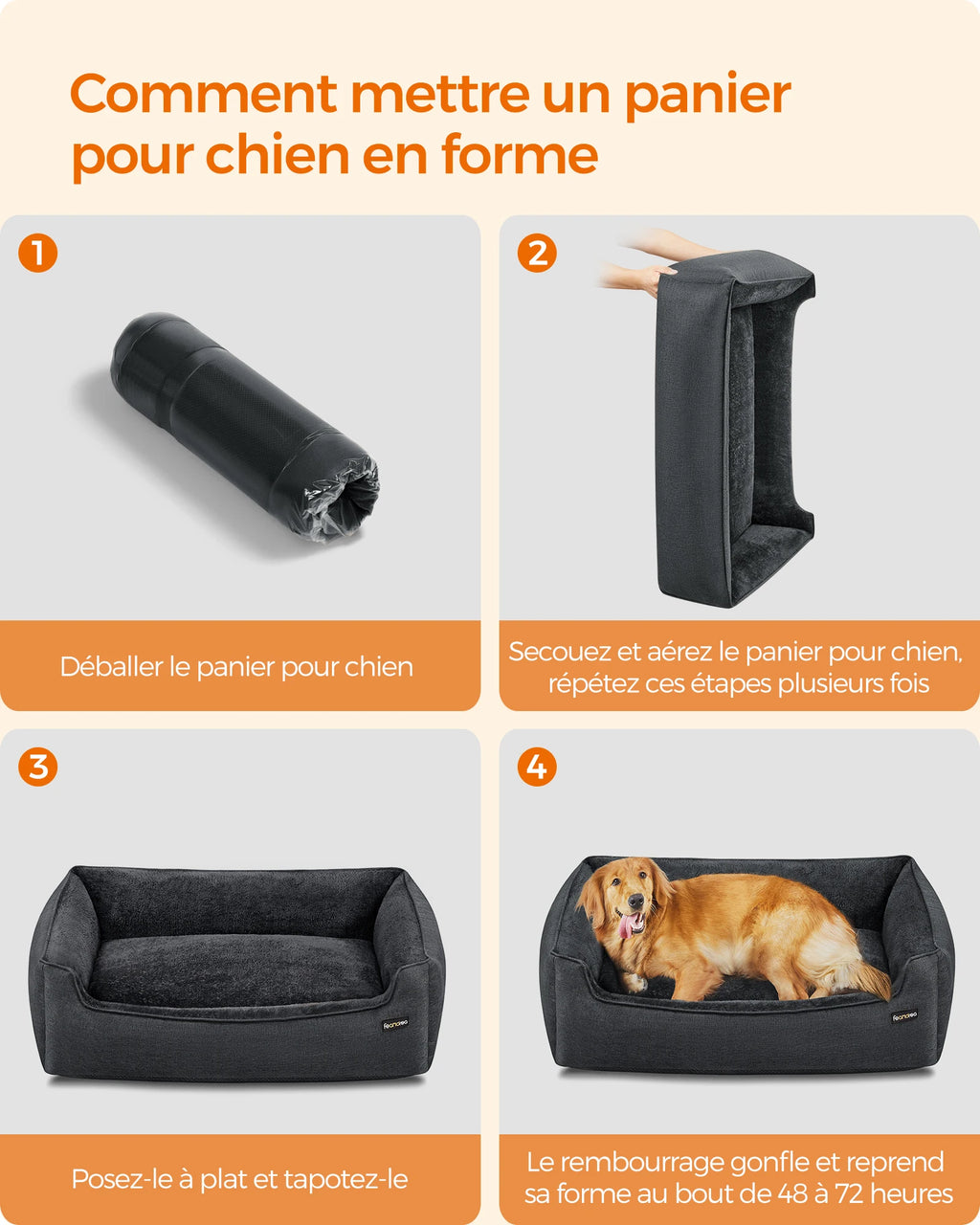 Grand lit pour chien gris foncé aspect lin – vue 5
