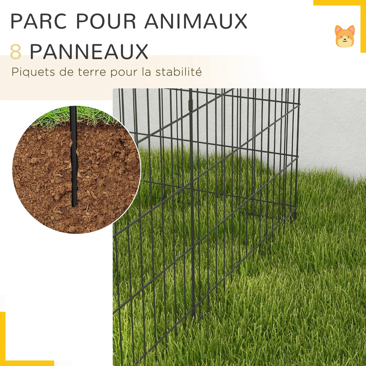 Parc pour chien 8 panneaux en acier – vue 6