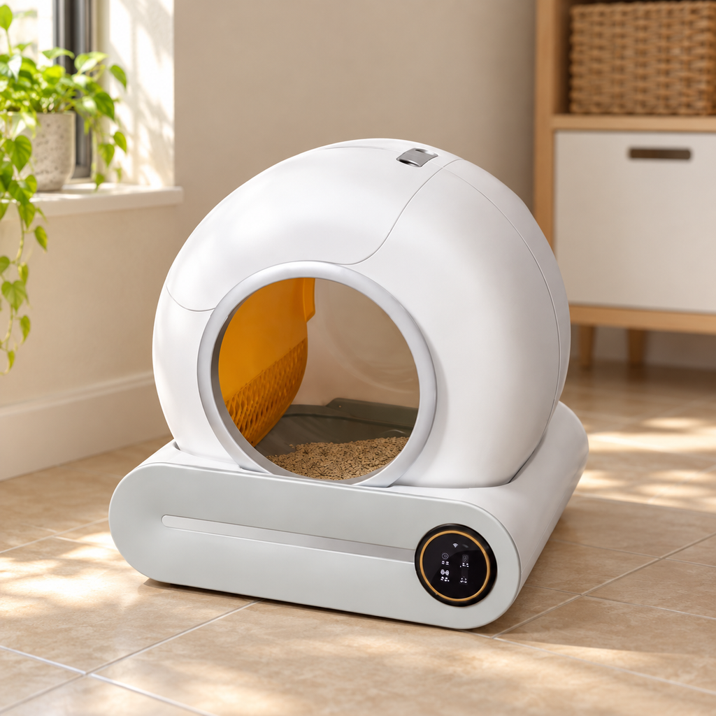 Litière automatique pour chat dans son décor