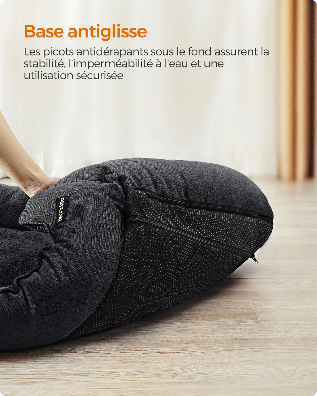 Grand lit pour chien gris foncé aspect lin – vue 3