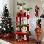 Arbre à chat sapin de Noël 184 cm rouge et blanc