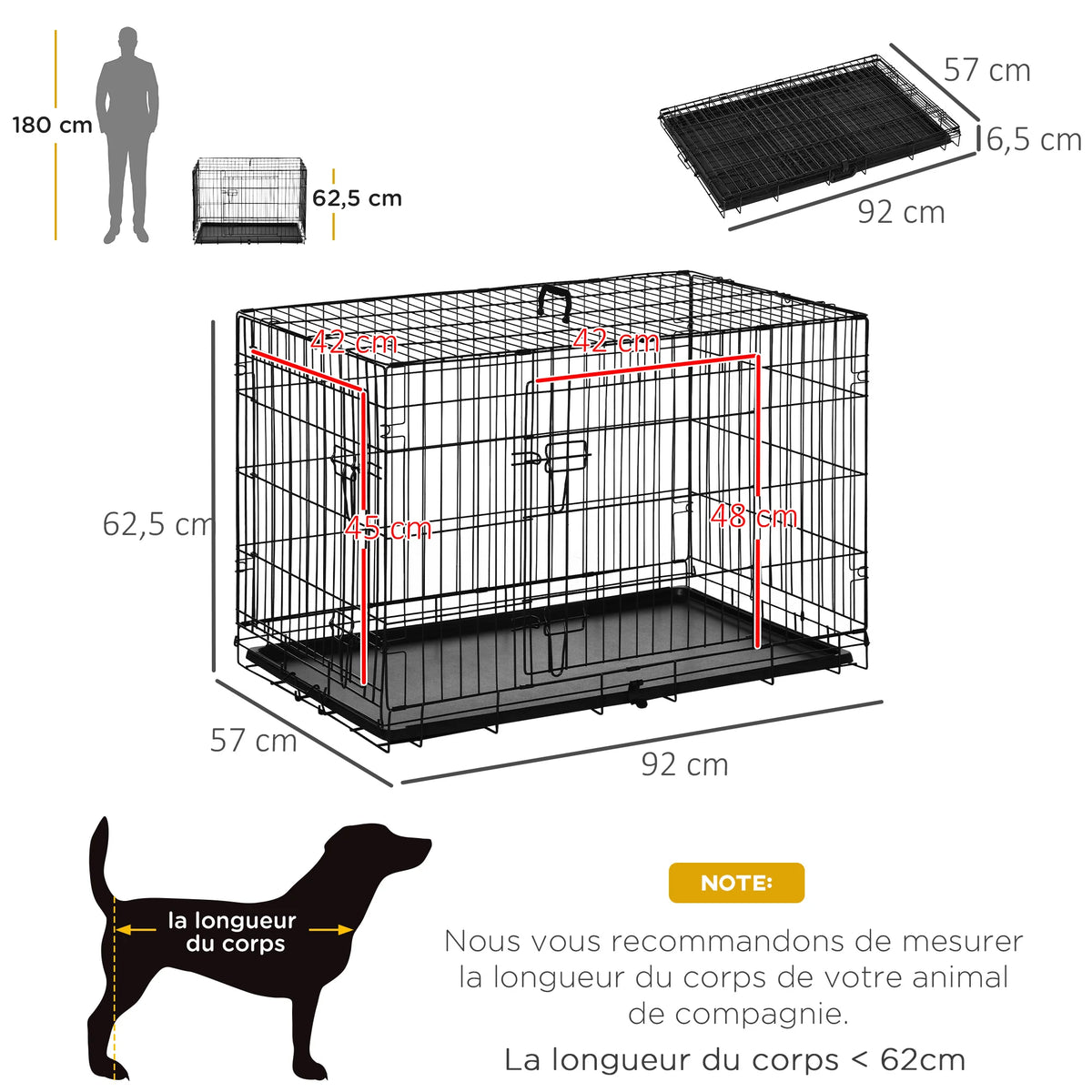Cage pliable noire pour chien avec deux portes – vue 5