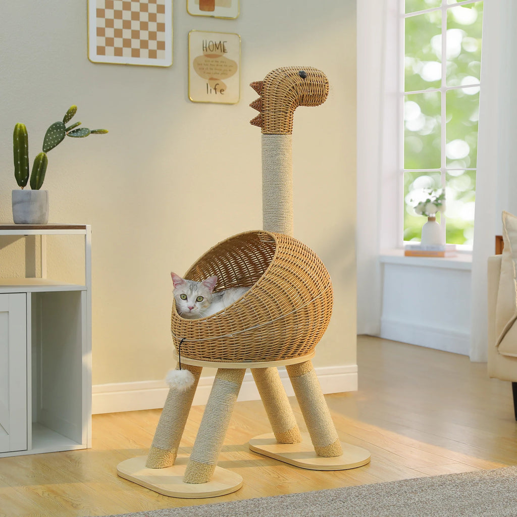 Arbre à chat en forme de dinosaure en rotin