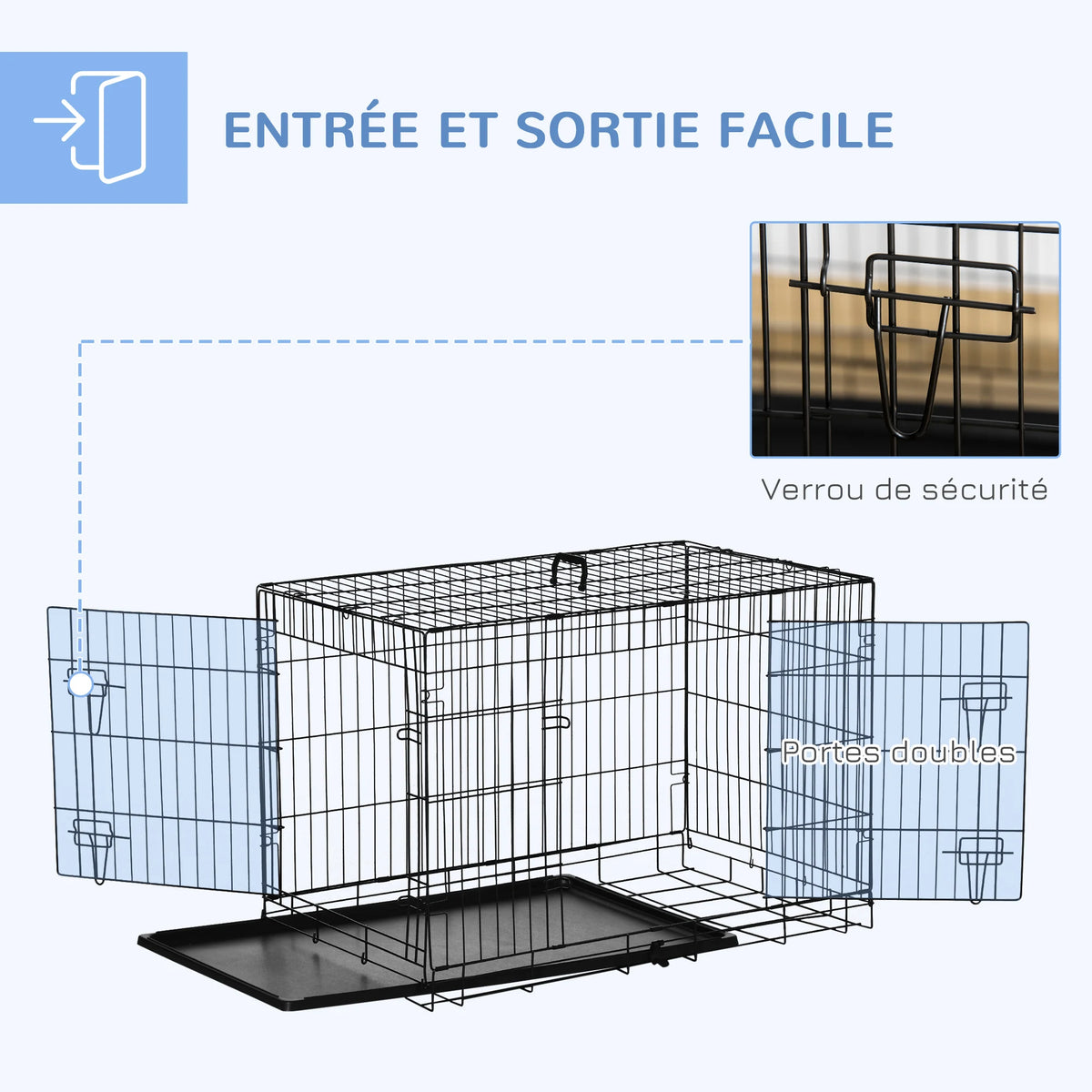 Cage pliable noire pour chien avec deux portes – vue 3