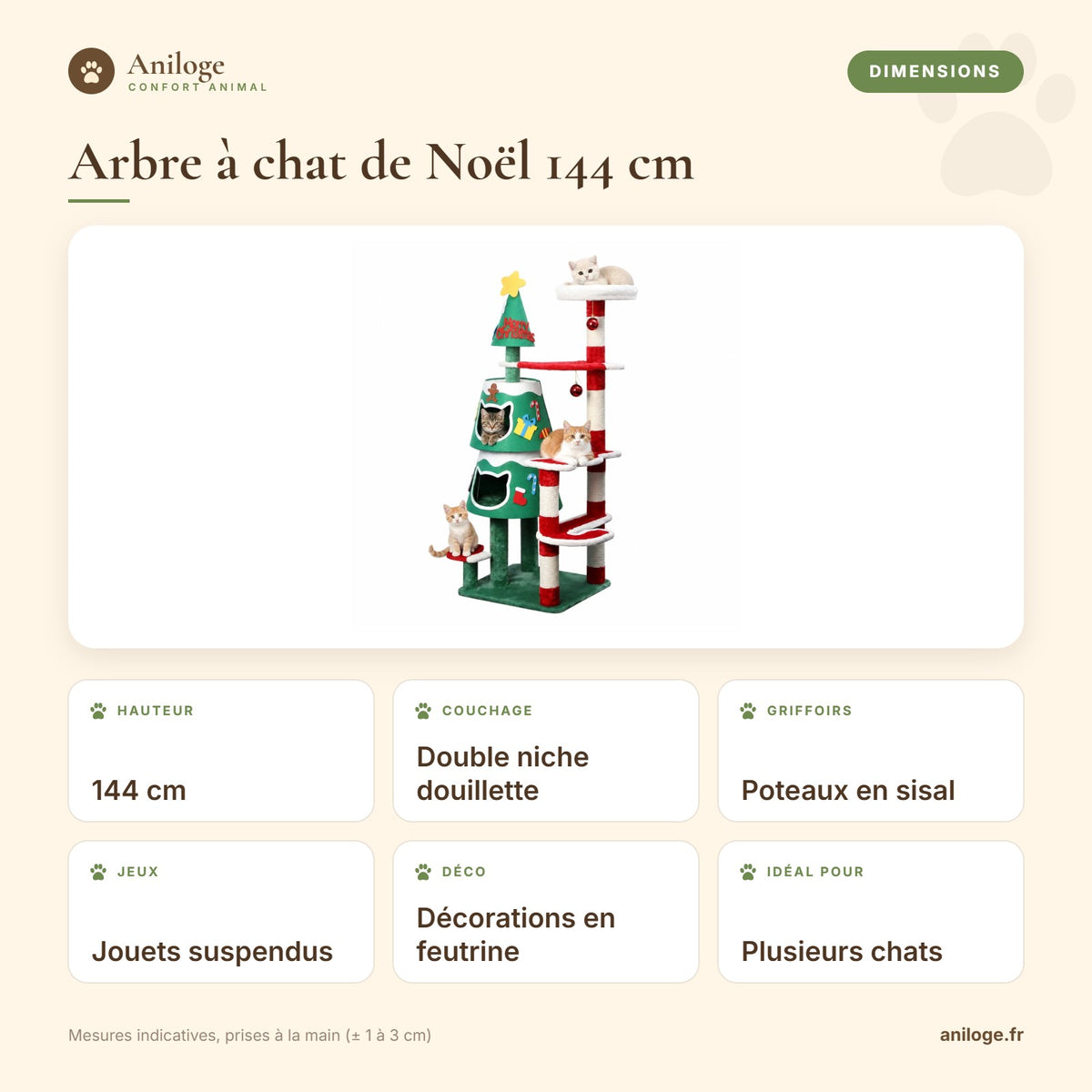 Caractéristiques de l’arbre à chat de Noël 144 cm