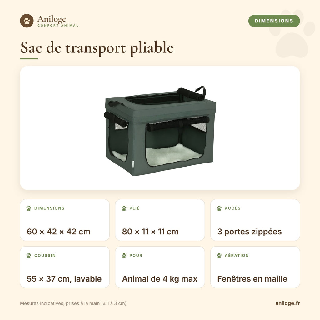 Dimensions du sac de transport pliable : 60 × 42 × 42 cm