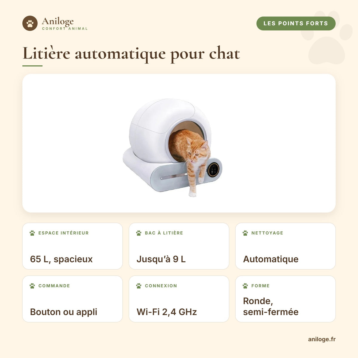 Caractéristiques de la litière automatique pour chat