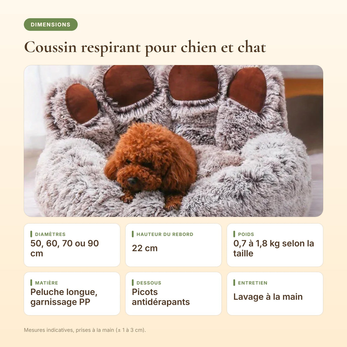 Dimensions du coussin respirant pour chien et chat