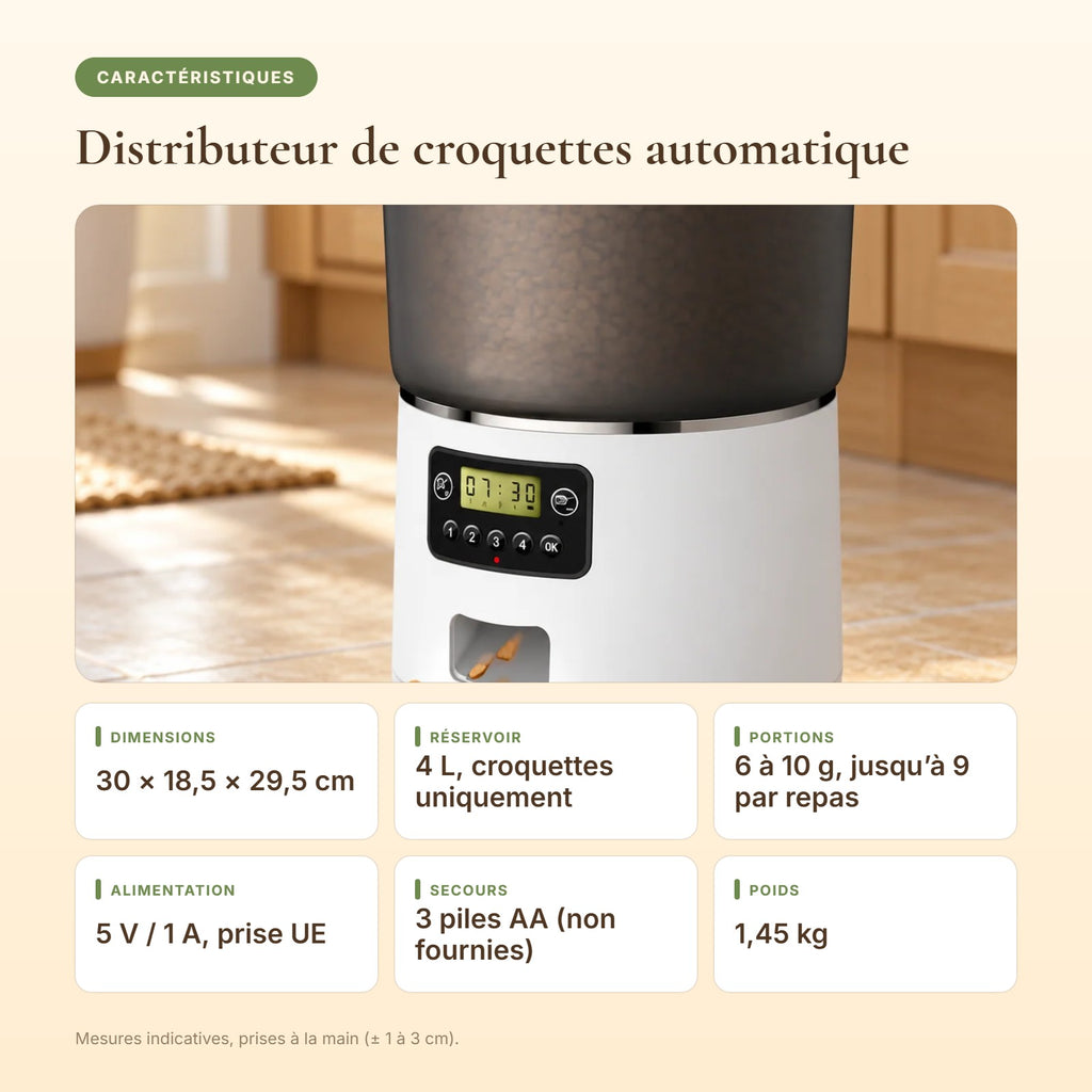 Caractéristiques du distributeur de croquettes automatique
