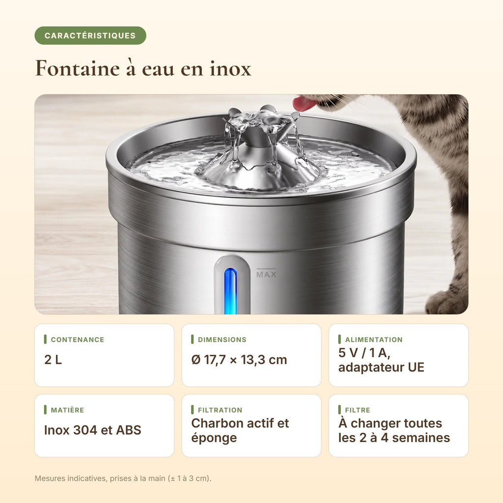 Caractéristiques de la fontaine à eau en inox
