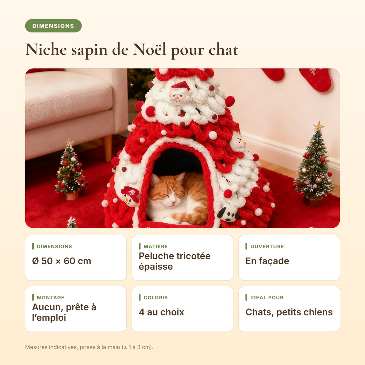 Dimensions de la niche sapin de Noël pour chat