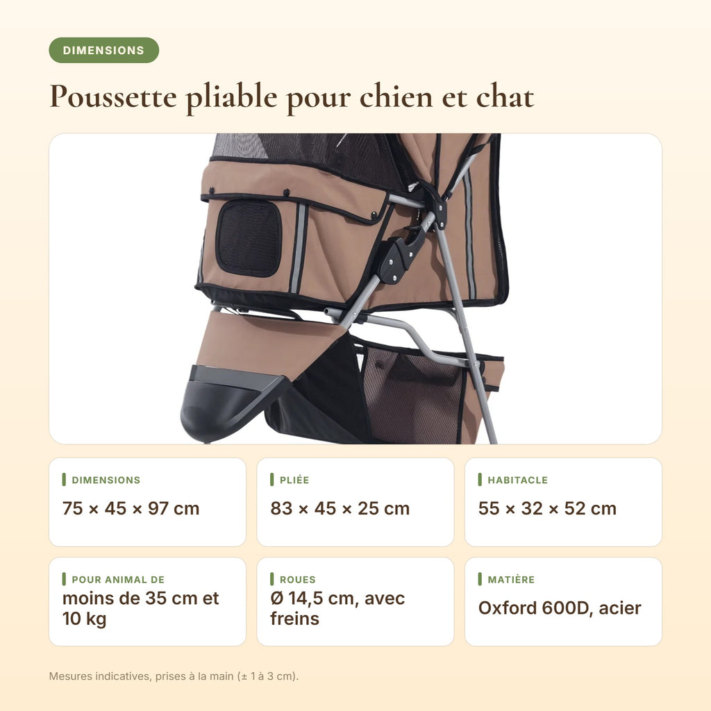 Dimensions de la poussette pliable pour chien et chat