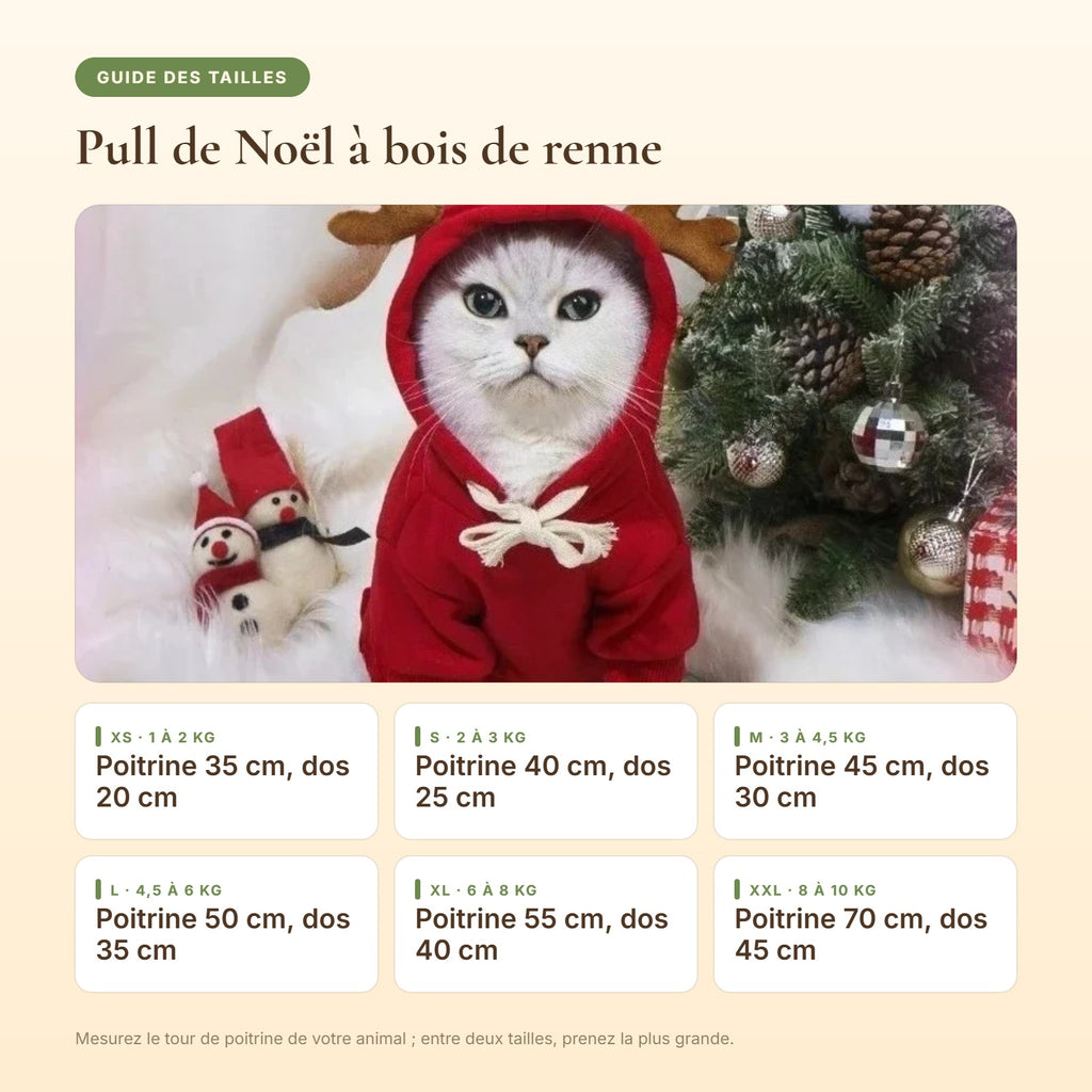 Guide des tailles du pull de Noël à bois de renne