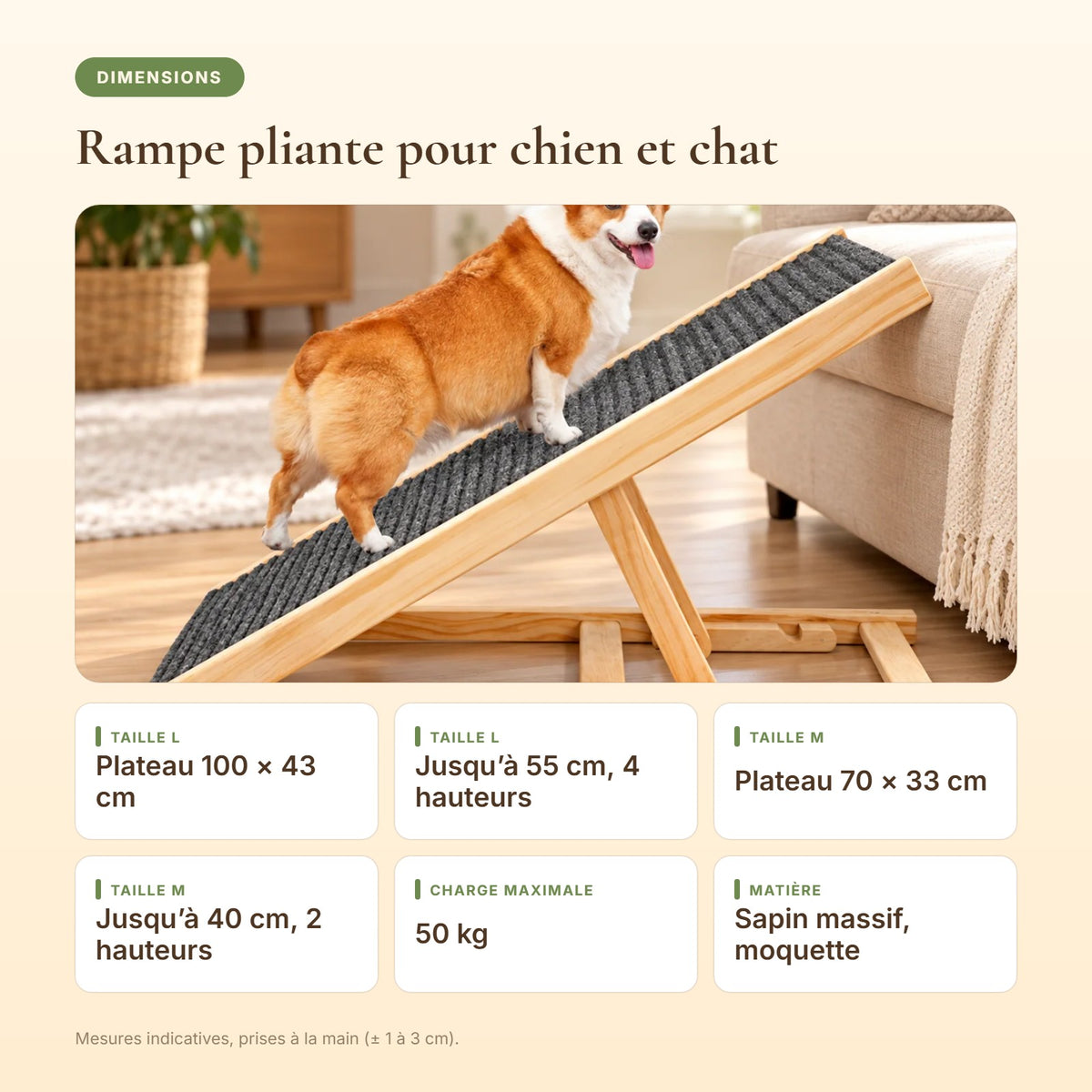 Dimensions de la rampe pliante pour chien et chat