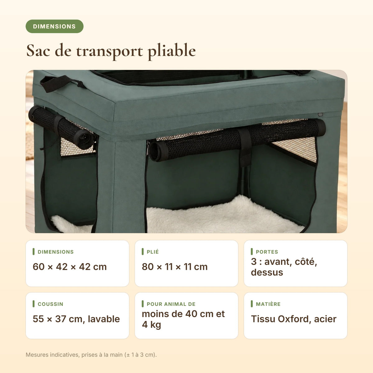 Dimensions du sac de transport pliable