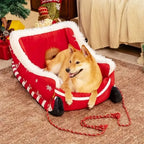 Photo d’origine du panier traîneau de Noël avec un chien